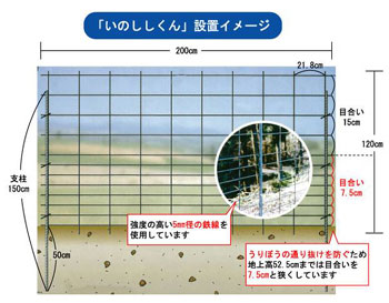 イノシシ対策用ワイヤーメッシュ柵「いのししくん」の設置方法