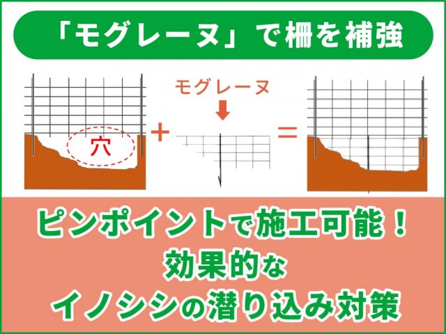 柵の補修・補強には、獣害柵補強用資材「モグレーヌ」がおすすめ！