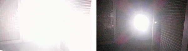 画像：（左）ストロボフラッシュ / （右）白色LEDフラッシュ