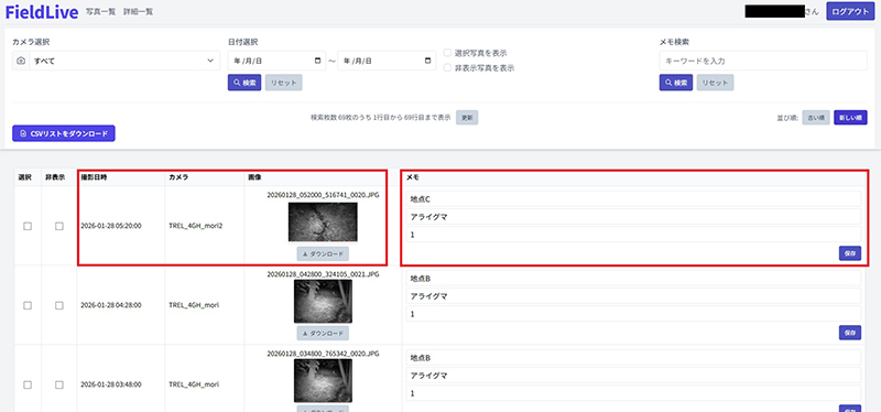 図2：属性データの入力・管理画面