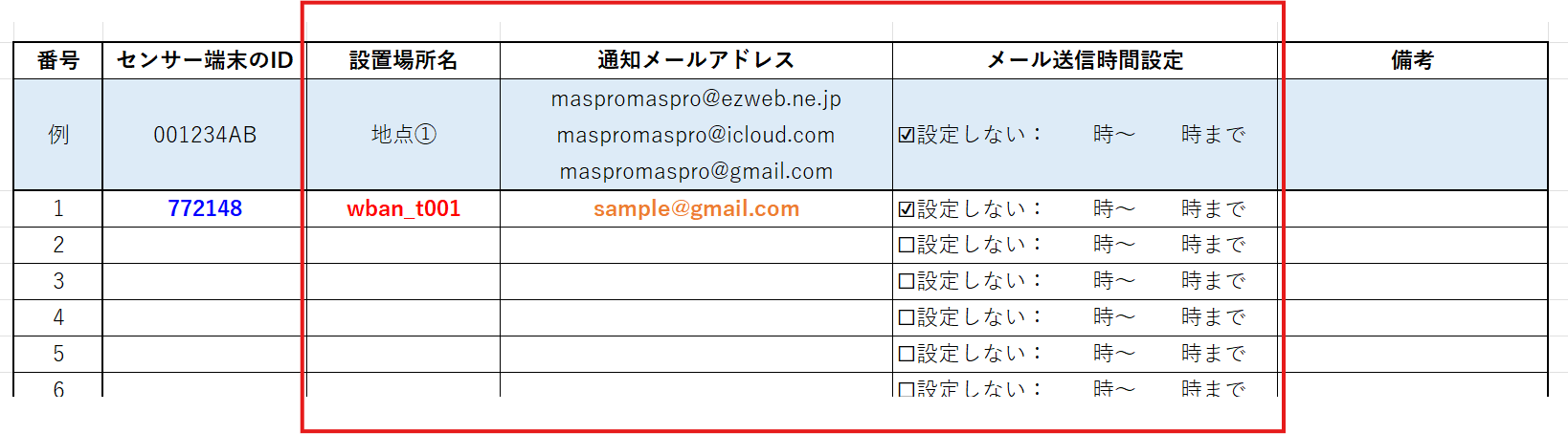 ワナの番人：ID・メールアドレス登録用紙（赤枠内にご記入いただきます）