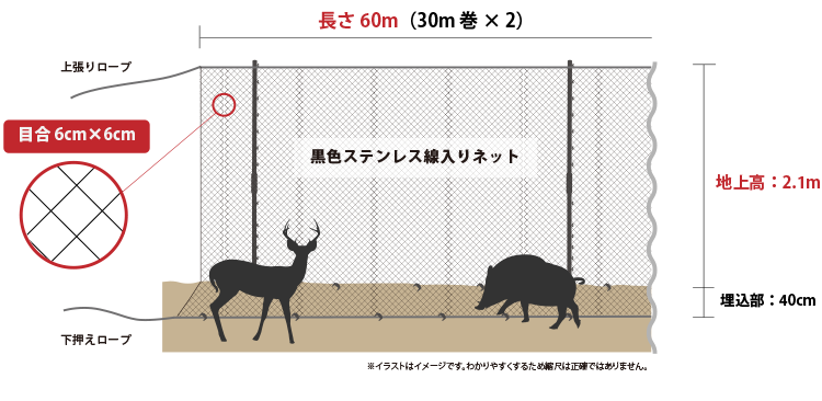 最大52％オフ！ あっと解消  店ステンレス線入り 猪鹿ネット 2m×20m 6個セット 害獣 対策 防獣